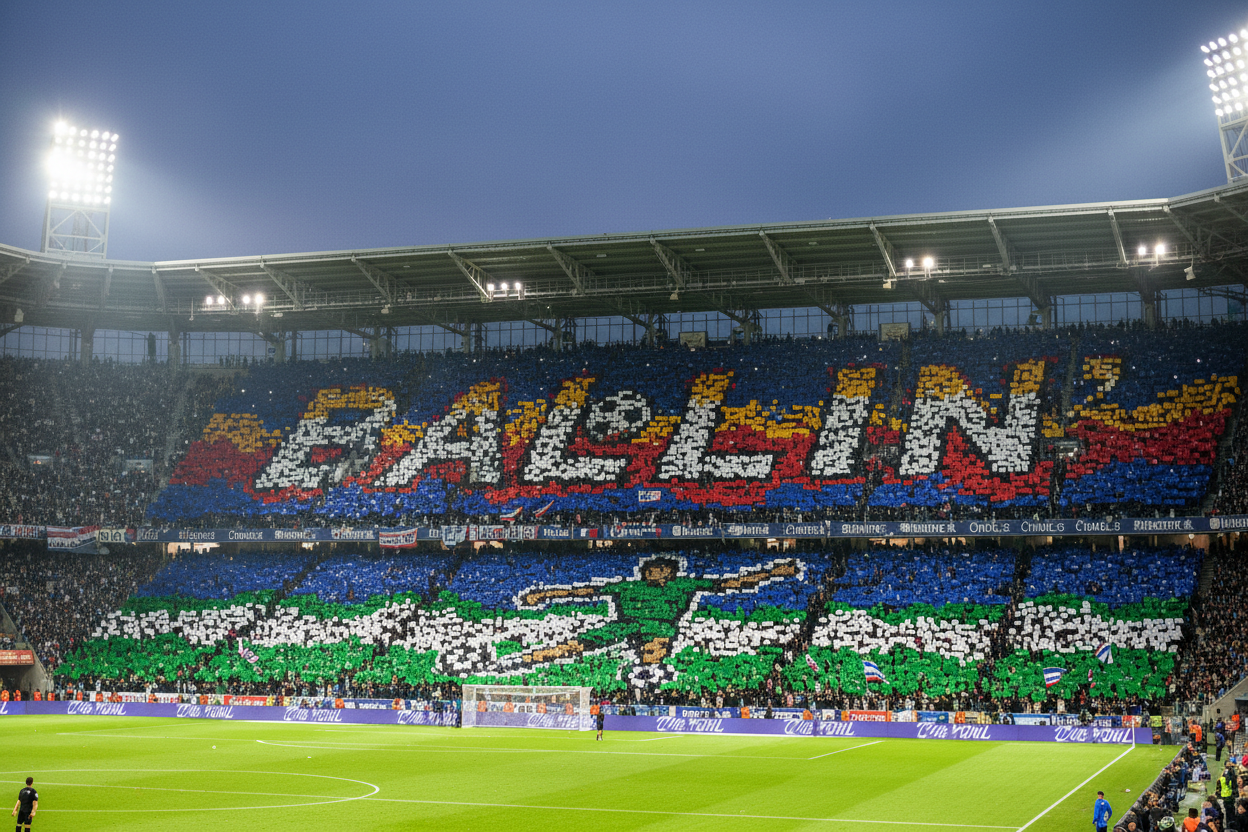 Fussballstadion mit "Ballin." Choreo
